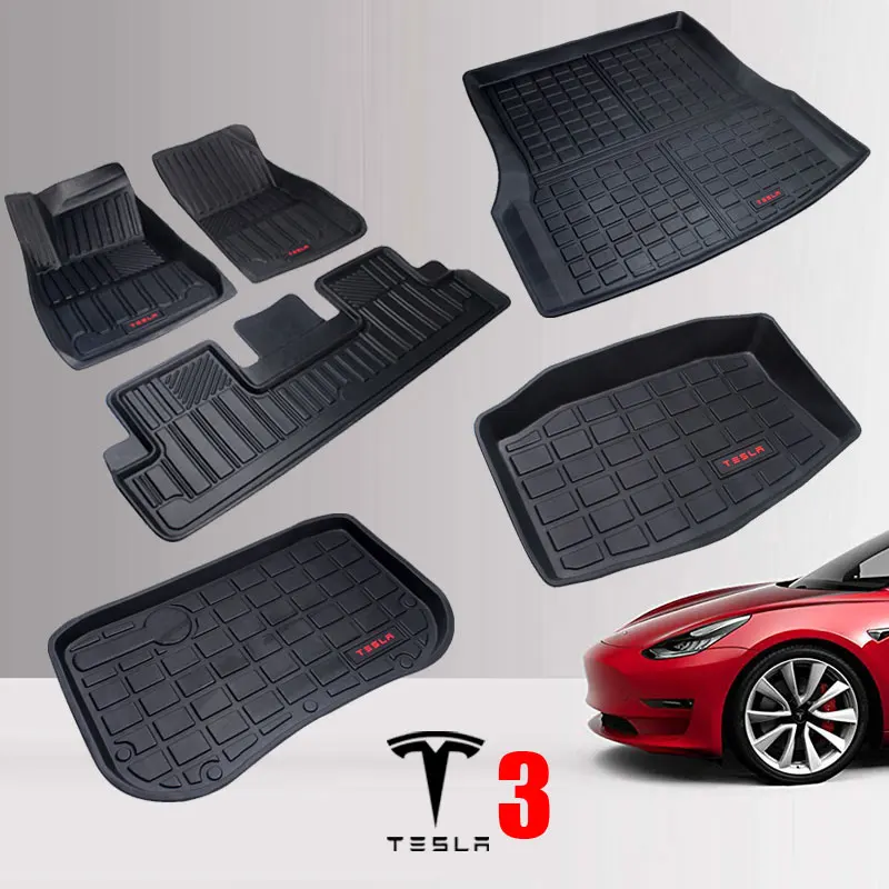 Kopen TPE Tesla Model 3 Vloermatten Set All Weather Antislip Zware Rubber 2017 2018 2019 Driver, passagiers en Achterbank Mat