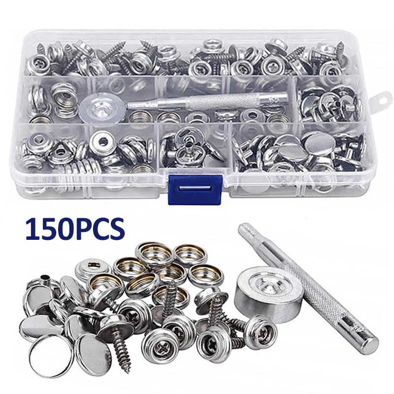150x Snap Fastener Button Screw Studs Repair Tool Kit With Storage Box For Canvas Tarpaulin Tent Awning Windsurfing | Дом и сад