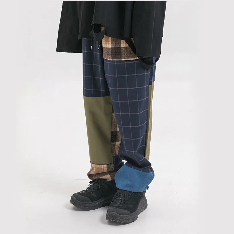 

Men Vintage Fashion Streetwear Hip Hop Loose Casual Harem Pant Male Women Plaid Splice Straight Pants Jogger Sweatpants Trouser