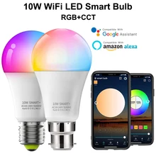 Smart Light E27 B22 LED Bulb 10W Voice Control Alexa Light Bulb Dimmable RGBCW Work with Alexa Google Home IFTT 16 Million Color