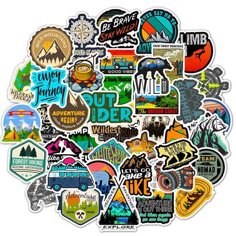 

50PCS Camping Landscape Stickers Outdoor Adventure Climbing Travel Waterproof Sticker to DIY Suitcase Laptop Bicycle Helmet Car