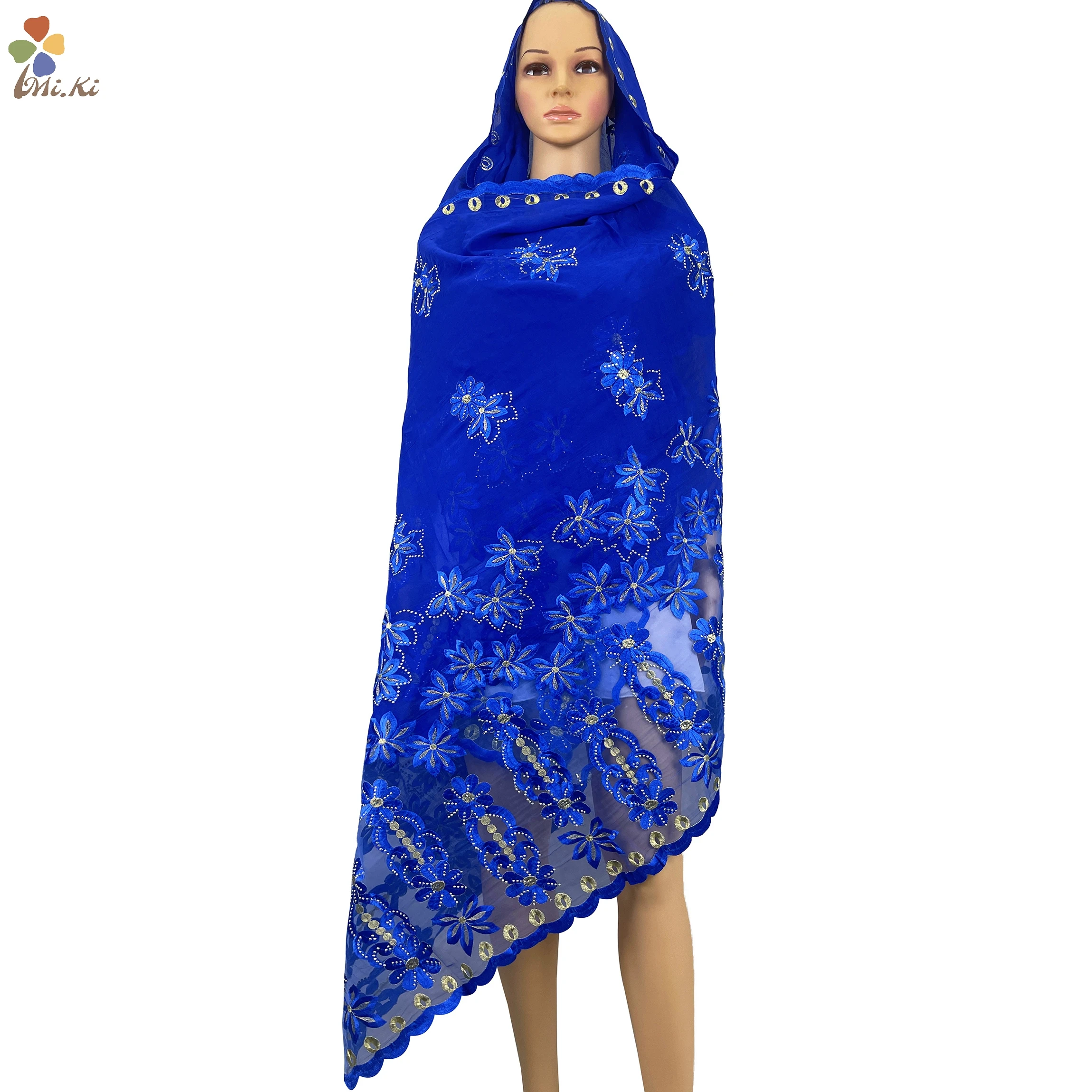 2021 Sale Latest Fashion African Women Dubai Scarf Big Size Embroidery Cotton splicing with Net Women Hijab Scarf BW125 african fashion head scarf print wax cotton women african clothing bazin rich headwear a18h001