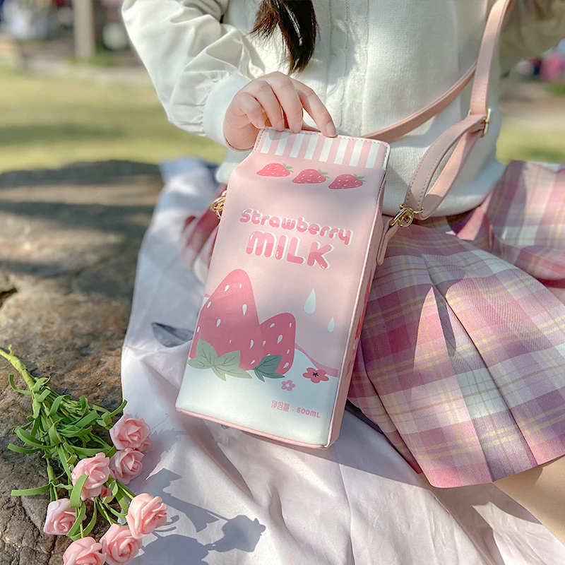 Harajuku Lovely Lolita Strawberry Milk Box Transparent 15/20/25cm Bjd Dolls Itgbag Shoulder Bags Portable Kawaii Messenger |