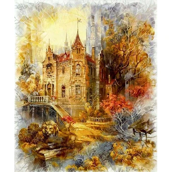 

Cross Stitch Kit DIY Diamond Embroidery Oil Painting Castle Full Square/Round Diamond Painting Mosaic Home Decor