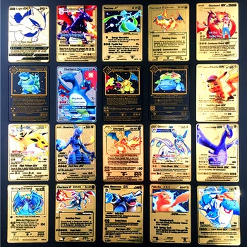 

TAKARA TOMY Pokemon Metal Card Game Anime Battle Card Gold Charizard Pikachu Collection Card Action Figure Model Child Toy Gift