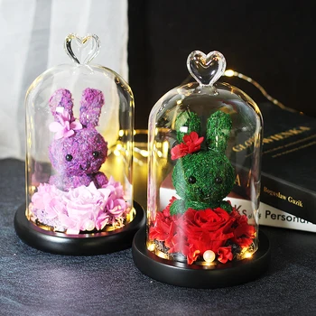 

Home Decoration Rabbit Model Home Decoration Glass Dome Wooden Base Holiday Decoration Birthday Gift 6 Colors Available