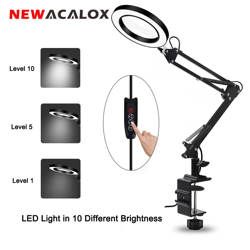 NEWACALOX USB 5X складывающееся увеличительное стекло с светодиодный свет настольная лампа освещения Лупа Очки для чтения/пайки, крепится на оборудование для ремонта часов и ювелирных изделий с