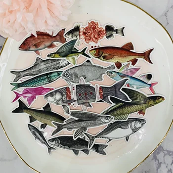 

16Pcs/Pack Vintage Fish Flying Fishes Sticker DIY Scrapbooking Album Junk Journal Planner Decorative Stickers