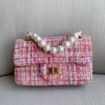 

DOYUTIG Winter New Style Women's Pink Color Real Sheepskin Crossbody Bags Beauty Pearl Metal Chains Shoulder Bags For Lady F798