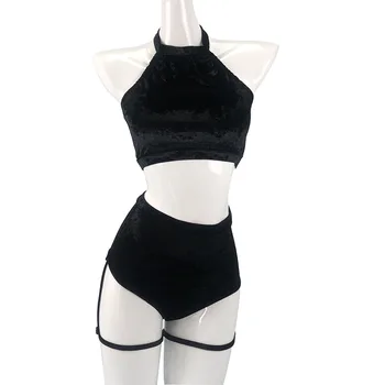 Hope & Win 형광 컬렉션 여성 폴 댄스 의류 벨벳 홀터 넥 탑 섹시 하이 웨이스트 하의 최신 색상