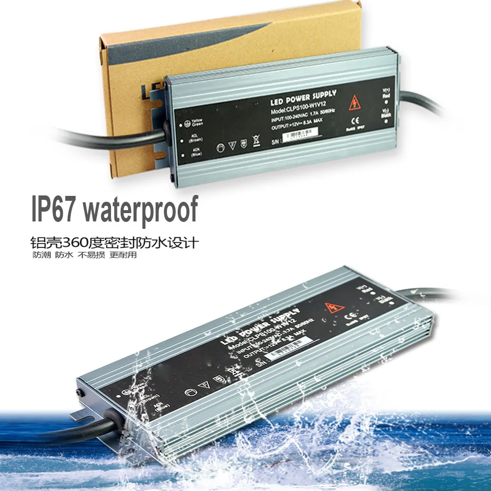 Ультратонкий водонепроницаемый IP67 Светодиодный драйвер 12V AC/DC 45W 60W 100W 120W 150W до
