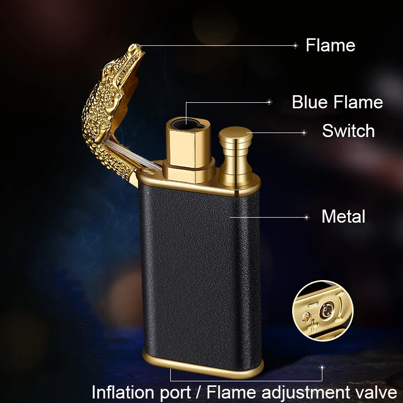 Windproof Double Flame Cigar Torch Lighter Dragon Tiger Crocodile Dolphin Glow Luminous