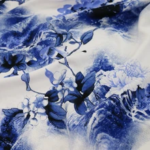 100*145 см китайская синяя белая картина цветок искусственный шелк ткань мягкий материал ВИСКОЗА