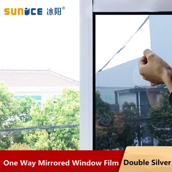 

Original SUNICE 0.9x15m Waterproof Window Film One Way Mirror Silver Heat Insulation Sticker Decal Privacy Protection for Glass