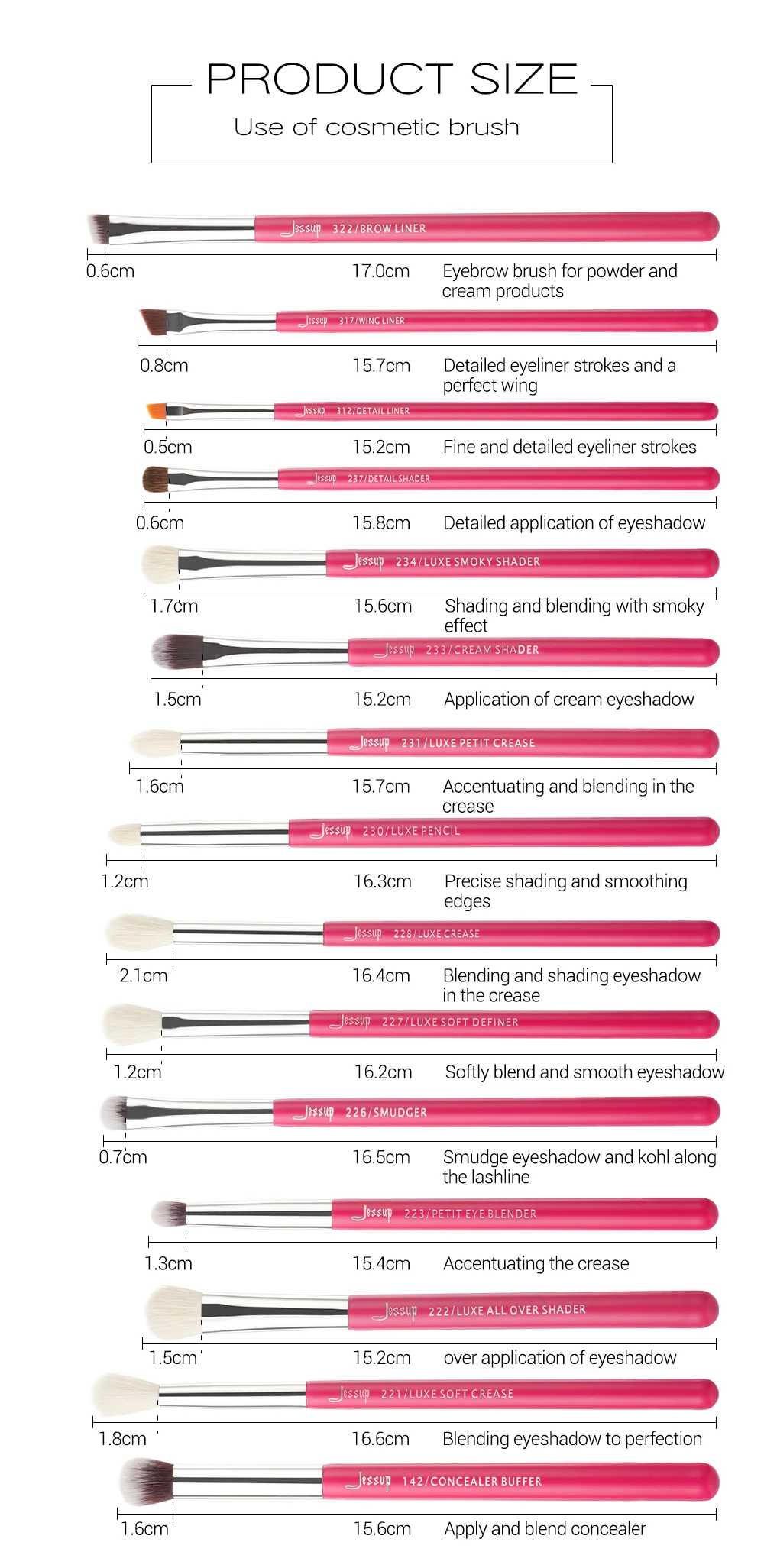 Jessup кисти 15 шт. розовый-Кармин/Серебро Профессиональные кисти для макияжа набор кистей для макияжа Набор инструментов для подводки глаз шейдер T197