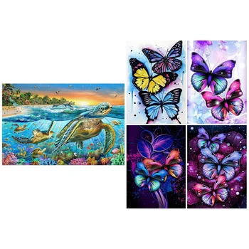 

1set Full DIY 5D Diamond Painting Sea Turtle & 4 Pack 5D Diamond Painting Kit Butterfly