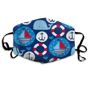 

Swono Mask Anchor,Sailing Ships with Anchor and Whales Pattern Polyester Anti Dust Face Mask-Washable and Reusable Mask for