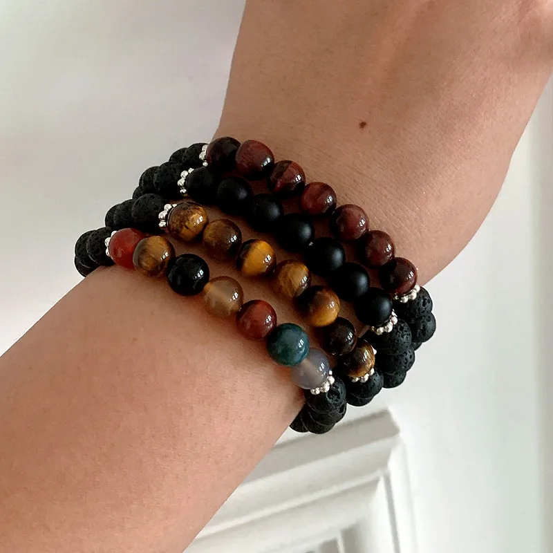 8mm Lava Rock Stone Essential Oil Diffuser Bracelet Elastic Natural Stone Yoga Beads - Image 3