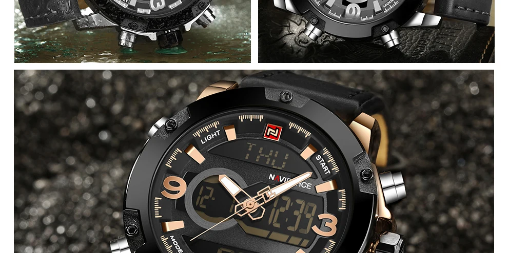 coach men's watches NAVIFORCE Casual Sport Watch for Men Waterproof Luminous Digital Leather Wrist Watch Dual Time Alarm Clock Men Relogio Masculino lige design watch