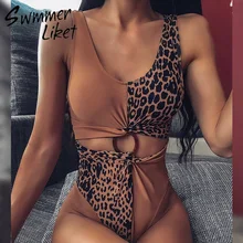 Сексуальное леопардовое бикини,, кольцо, купальный костюм, женский купальный костюм с пуш-ап, высокая талия, купальник для женщин, монокини с высокой посадкой
