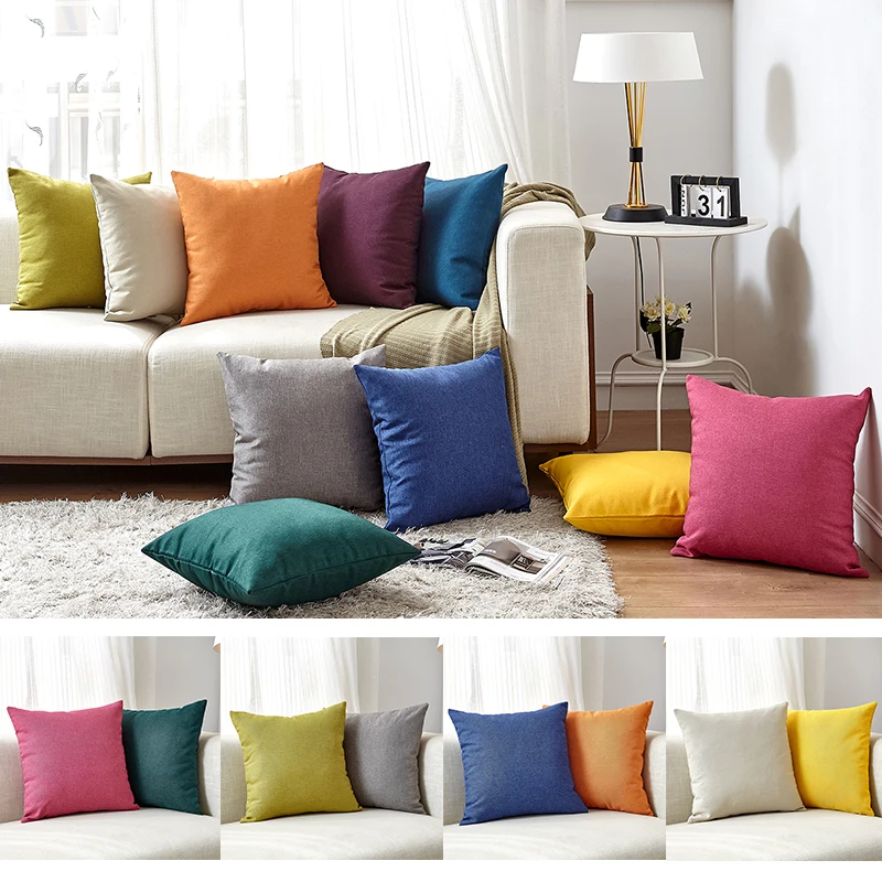 

Linen Cushion Cover Solid Modern Sofa Bed Cushion Cover Throw Pillow Case Car Office Decorbox Home Decor Supplies