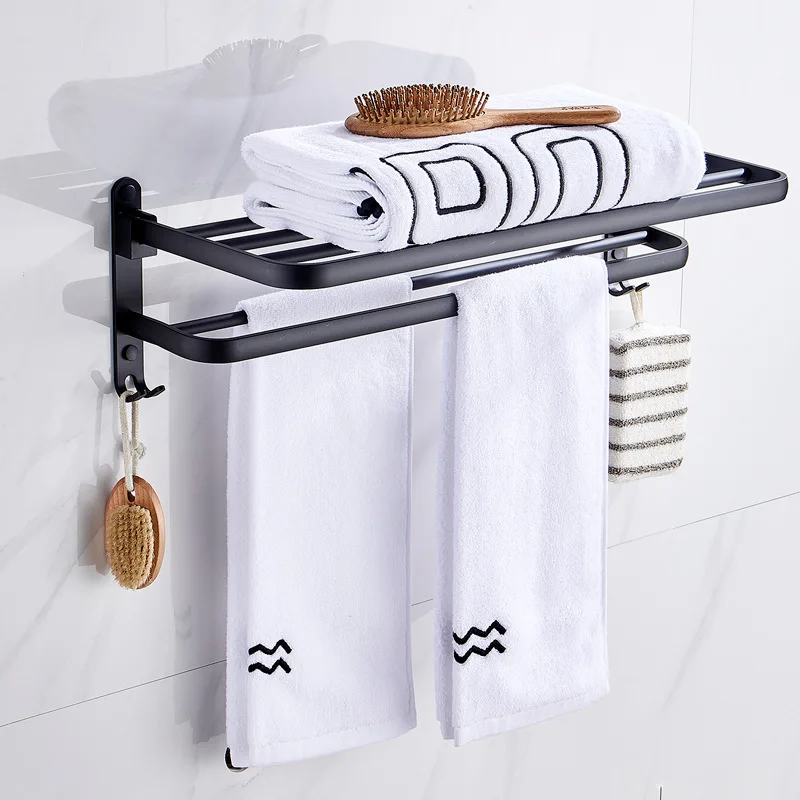 

Wholesale Towel Rack Bathroom Towel Rack Foldable Black And White with Pattern Alumimum Bathroom Storage Shelf Kitchen Hardware