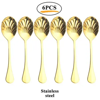 

6Pcs Shell Shape Stainless Steel Teaspoons Coffee Spoons Ice Cream Sugar Dessert Spoons Colorful Rainbow Spoons for Kitchen Bar