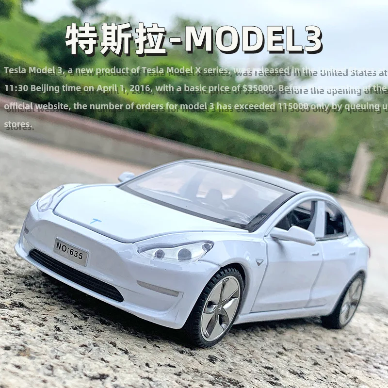 Модель автомобиля Tesla MODEL3 из сплава 1:32 модель со звуком и светом детская игрушка