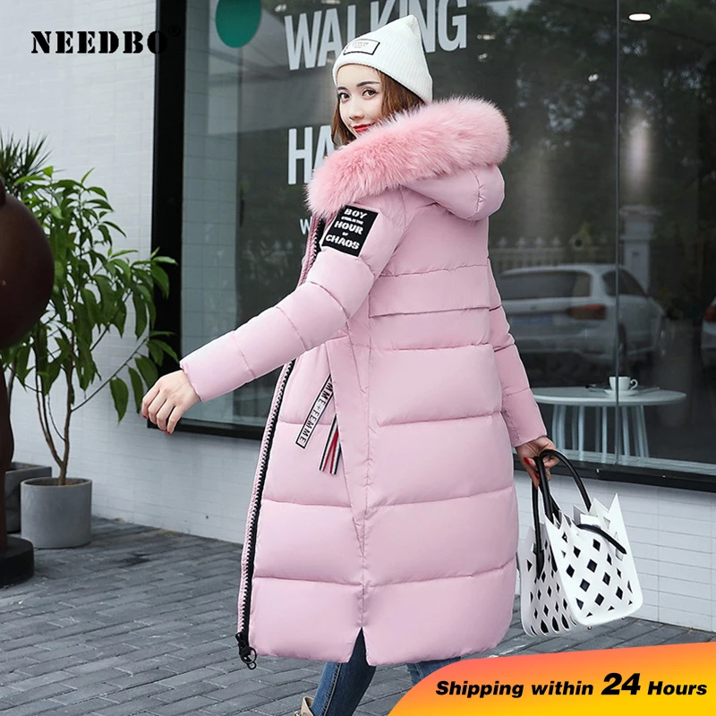 Needbo Winter Jacket Women Fur Collar Long Parka Warm Slim Winter Coat