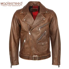 ヴィンテージモーターサイクルジャケット男性の革のジャケット厚い 100% 天然牛革バイカージャケットモト本革コート冬 M457