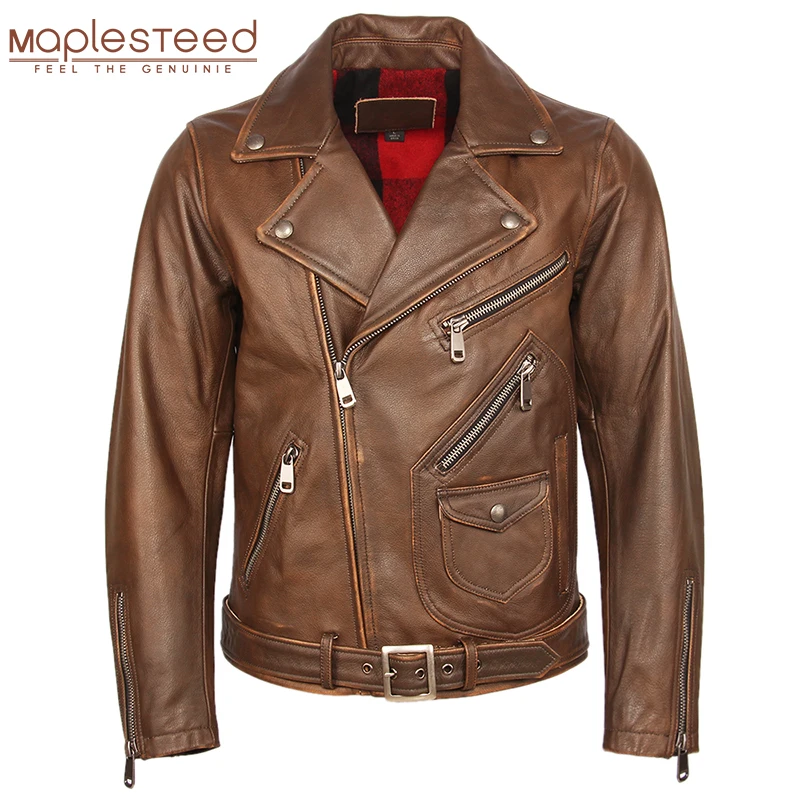 Chaqueta Vintage de para hombre, grueso de Cuero 100% Natural para motocicleta, invierno, M457 - AliExpress Ropa de hombre