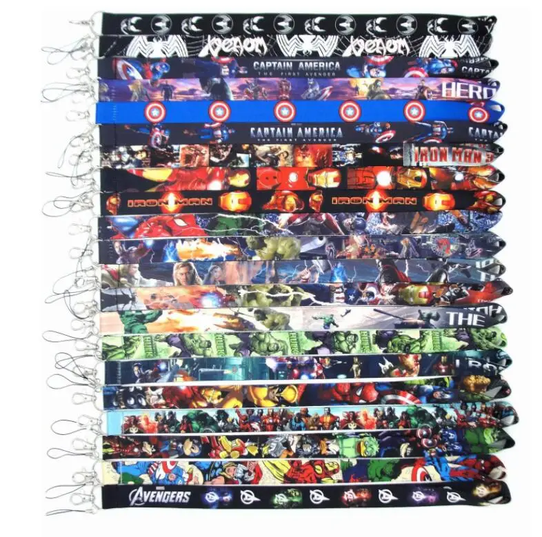 

10pcs/20pcs/30pcs/50pcs mix supeheros Neck Strap Lanyard Mobile Phone Key Chain ID Badge Key Chains P830