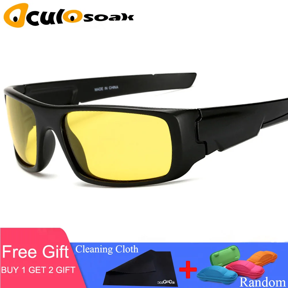 

Polarized Night Driving Glasses For Men High Quality Anti Glare Safety HD Night Vision Square Sunglasses Eyewears Gafas with box