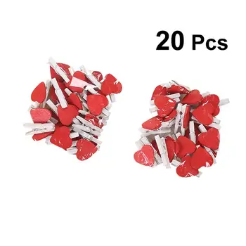 

20PCS Heart-shaped Cute Romantic Decorative Portable Wooden Note Clamp for Office Bookmark Wall Decoration Home