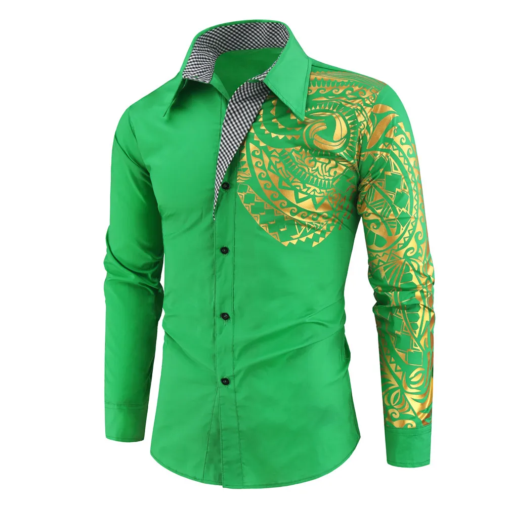 Green Роскошный золотистый и черный рубашка Для мужчин Slim Fit с длинными рукавами Camisa Masculina золотистый и черный Сорочка мужская, для общественных мест Для мужчин клуб нарядная рубашка - Цвет: Green