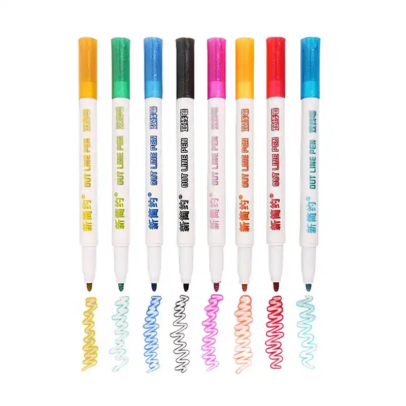 8pcs/set Double Line Pen Highlighter Fluorescent Marker Out Line pen Color Student Multicolor Hand Note Pen for Scrapbooking|Highlighters| - AliExpress
