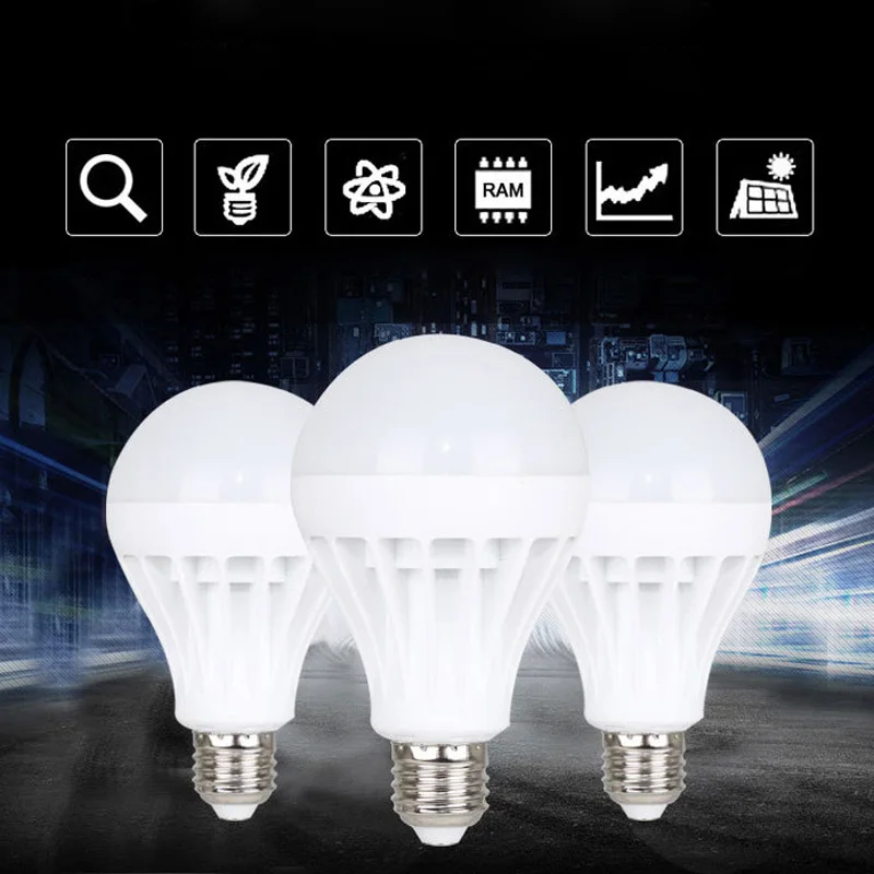 220V E27 Energy Saving LED Intelligent Emergency Bulb Lamp 5/7/9/12W 6000-6500K