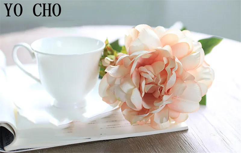 YO CHO Artificial Flower Big Peonies Branch 2 Heads Fake Peony Flores Wedding Arrangement Christmas Home Decor Silk Peony Flower