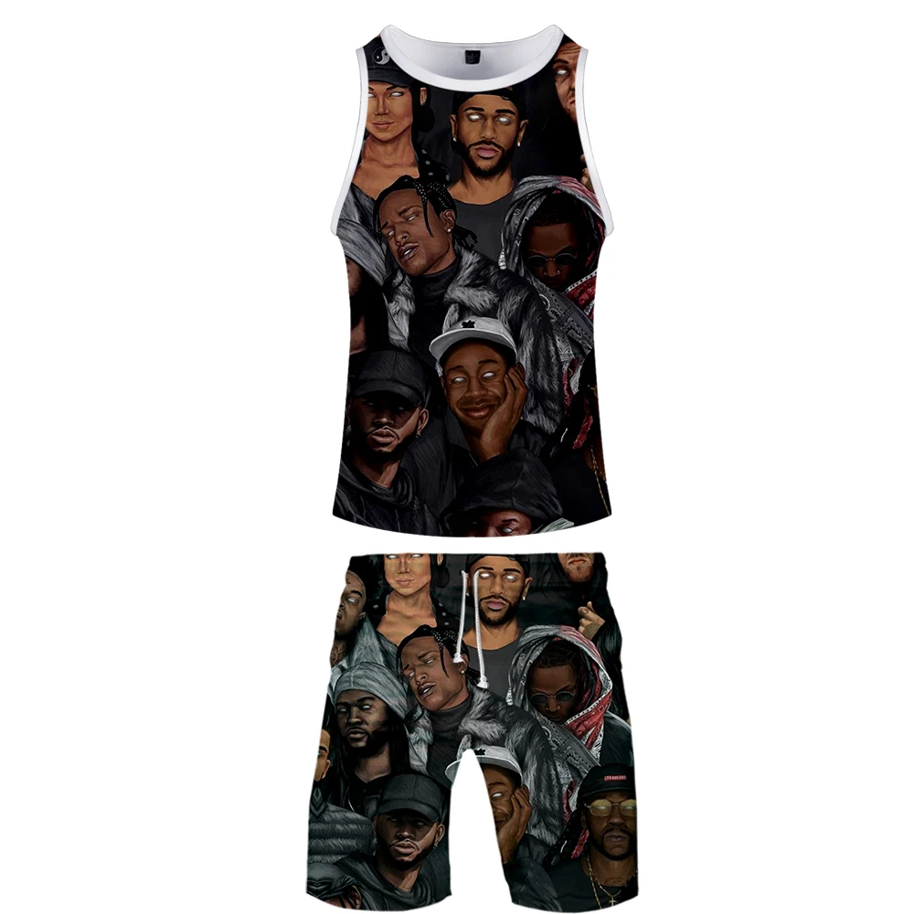ASAP ROCKY 3D повседневная одежда с О-образным вырезом, летнее платье без рукавов с шириной плеч Топ без рукавов+ Летние для серфинга шорты