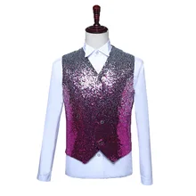 Stage Costume Gradient Sequin Waistcoat Costume Men Formal Dress Vest Studio Photo Shoot Host Master of Ceremonies Vest