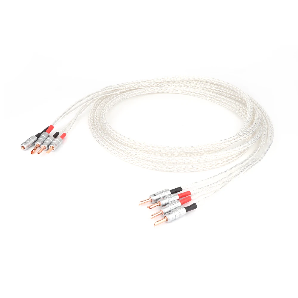 Yter pair 8AG 8N single crystal silver Plated Speaker Cable Banana Plug loudspeaker cable FOR HIFI amplifier | Электроника
