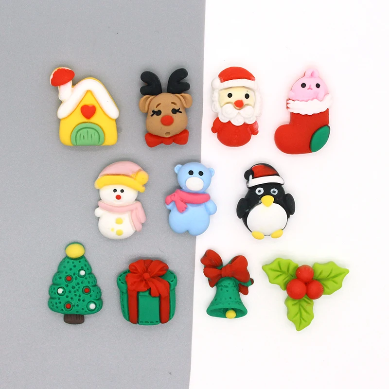 

20pcs Mix Bell Snowman Christmas Tree Resin Flatback Beads Diy Brooch Ring Earring Cabochon Beads Patch Cute Jewelry Findings
