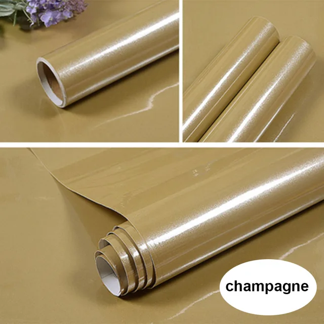 White DIY Decorative Sticker Old Furniture Renovation Self-Adhesive Wallpaper Kitchen Cabinet Wardrobe PVC Waterproof Wall Paper Flash Champagne