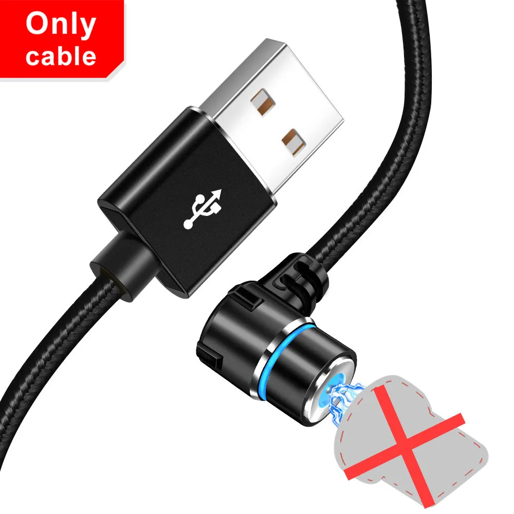 Only Black Cable KSTUCNE Micro USB Магнитный кабель зарядное устройство 90 градусов быстрая зарядка кабель type C для iPhone 7 X S Max huawei P20 samsung USBC провод - Цвет: Only Black Cable