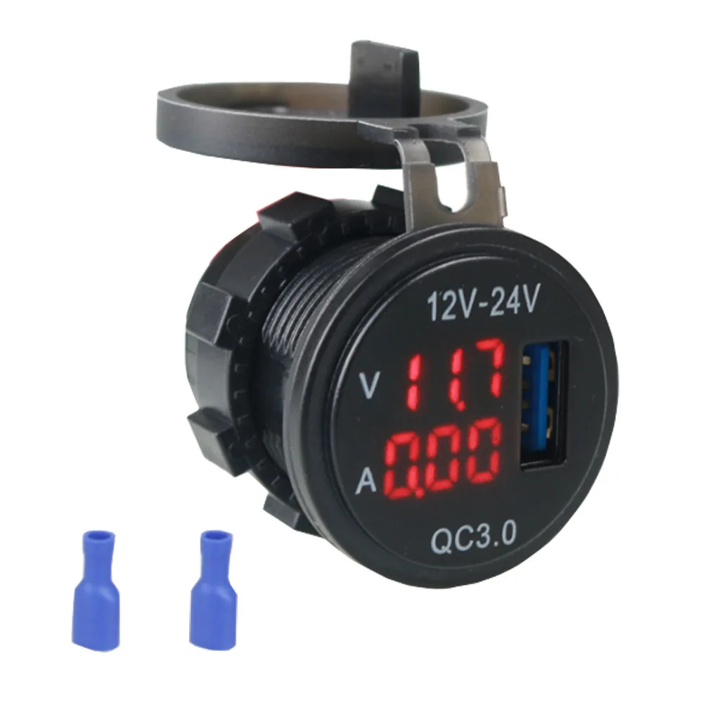 USB 차량용 충전기 소켓 듀얼 3.0 포트, 고속 충전 12V, 24V 자동차 어댑터, LED 디지털 전압계 터치 스위치, 마린 보트용