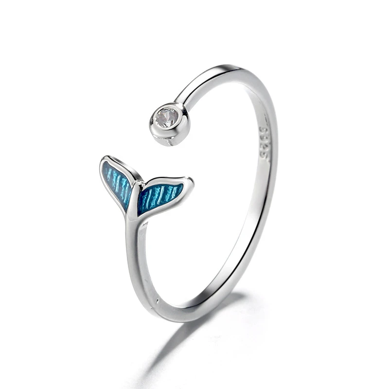 

LZESHINE Mermaid Tail Open Ring Simple Korean Design Adjustable Finger Rings 925 Sterling Silver Ring for Women Birthday Gift