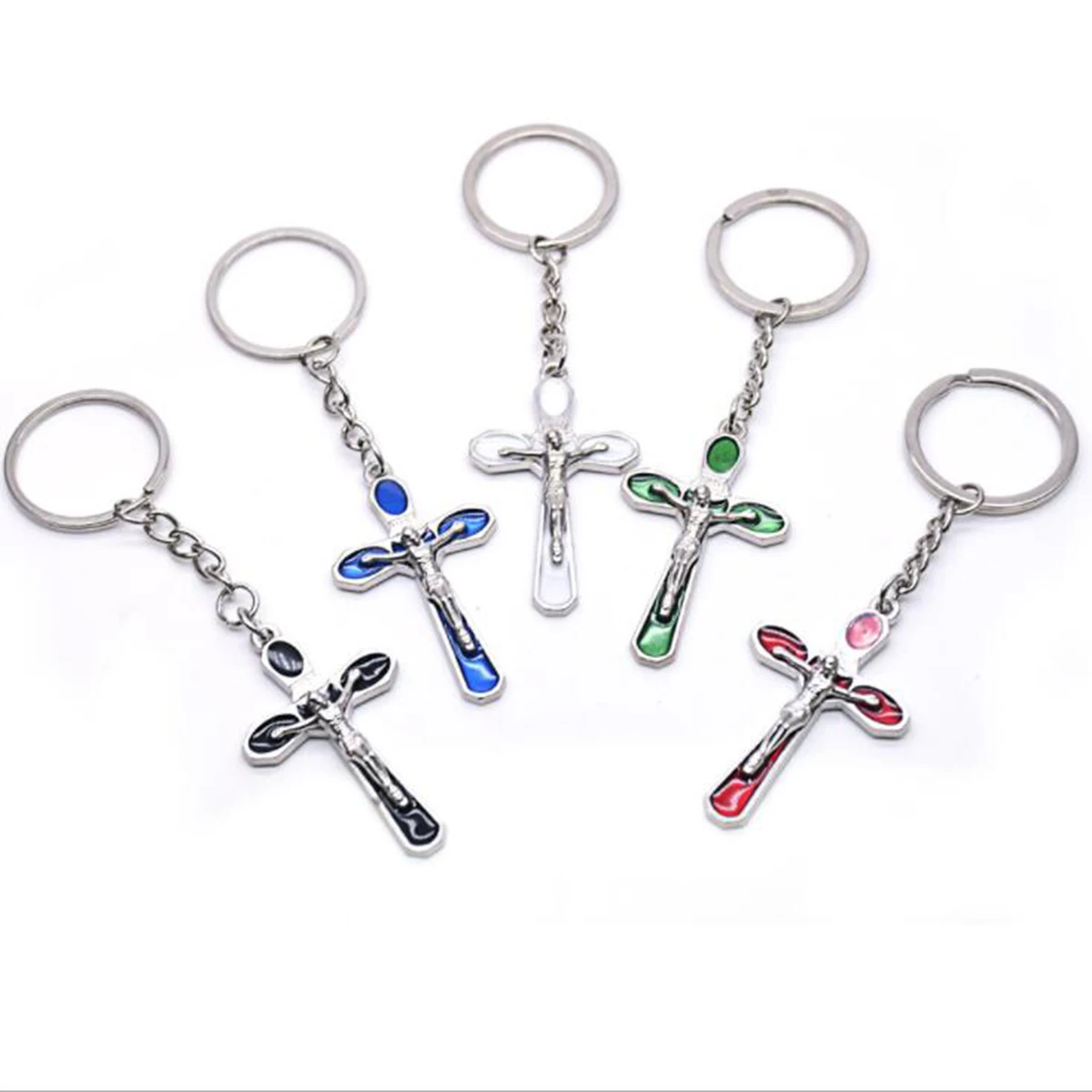 Inri Holy Christ Jesus Cross Pendant Keychain Multicolor Metal Keyring