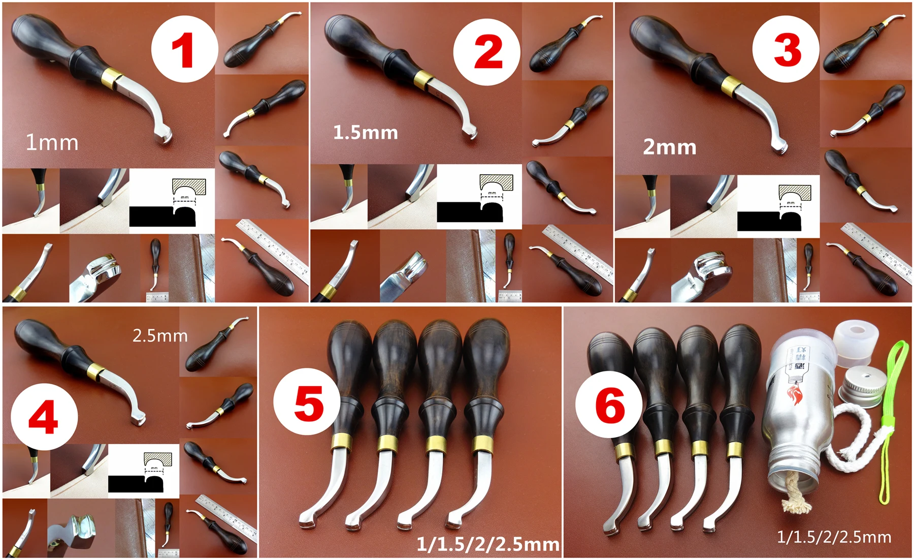6 видов кожевенного ремесла инструмент для декорирования мелких и круглых