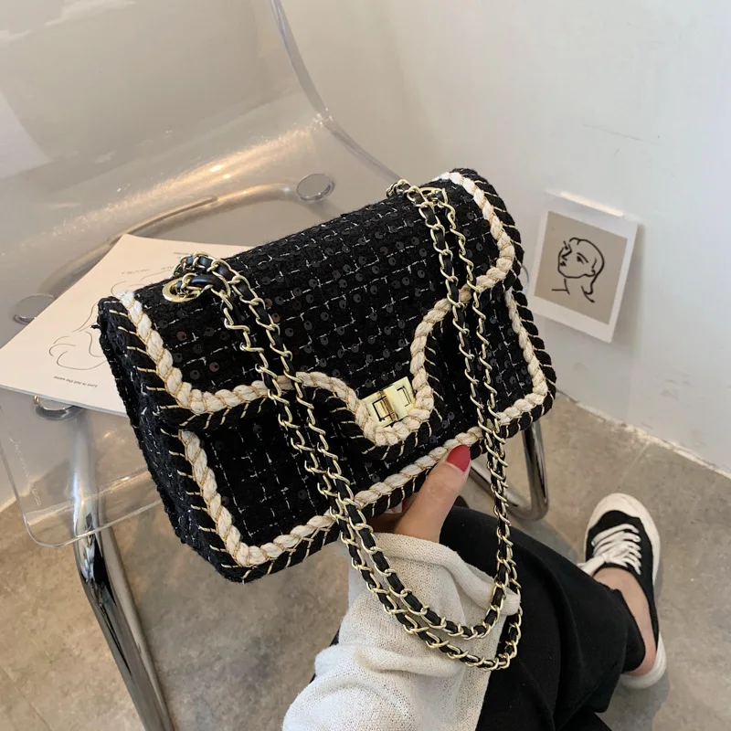 

Sequin Flap Crossbody Bag 2020 Fashion New High Quality Wool Women Bag Zipper Clutch Chain Shoulder Crossbody Bag