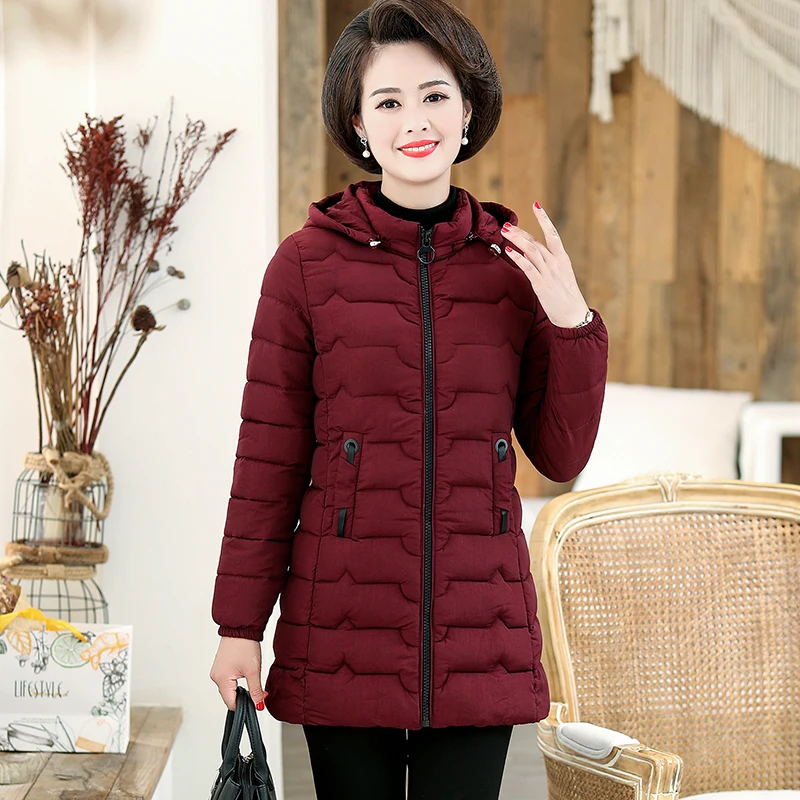 

Women jacket winter coat female parka middle-aged down cotton pad new style pure color temperament slim cotton jacket